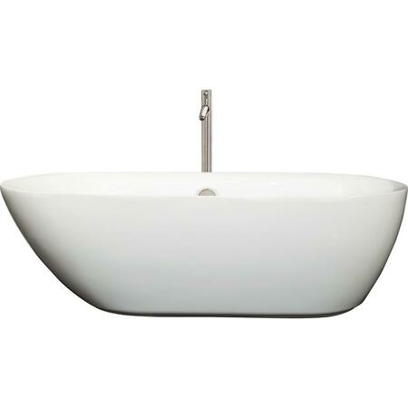 WYNDHAM COLLECTION 71 in. Center Drain Soaking Tub In White With Floor Mounted Faucet In Brushed Nickel WCOBT100071ATP11BN